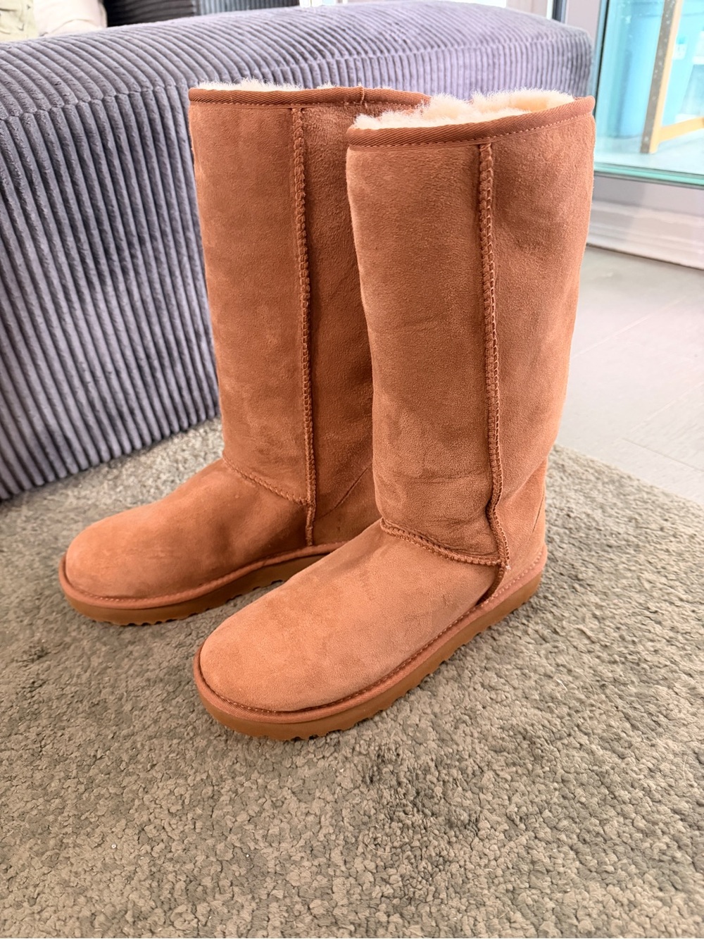 UGG Classic Tall Shearling-Lined Boots in Chestnut Suede
